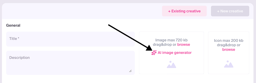 AI image generator link in the creative form